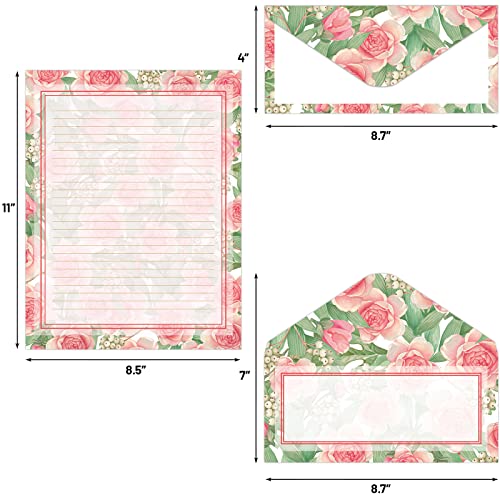 Stationery Paper 48 Pcs And Self-Sealing Envelopes 24 Pcs Floral Writing Letter Stationary Both Sides 11" X 8.5" #TOP1
