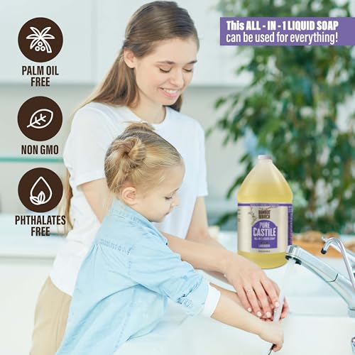 Image of BAMBOO AND BIRCH Pure Castile Soap Liquid, Certified Palm Oil Free Natural Soap, Lavender, 1 Gallon