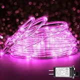 66FT 200 LED Rope Lights for Outside, Plug in Rope Lights Outdoor Waterproof with 8 Modes, Connectable Flexible Clear Tube Lights for Indoor Garden Patio Pool Backyard Holiday Decorations - Pink
