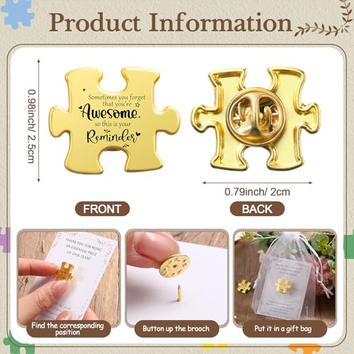 Solsew 100 Sets Employee Appreciation Gifts Bulk Inspirational Puzzle Piece Lapel Pin for Award Thank You Card Organza Bag Recognition Soccer Team Gift for Office Staff Coworker Volunteer (Awesome) by Solsew - Image 2