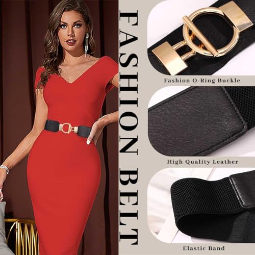 Tgirls Women Elastic Belt Fashion Wide Dress Belt Vintage Waist Belts O-Ring Buckle Stretch Waistband4
