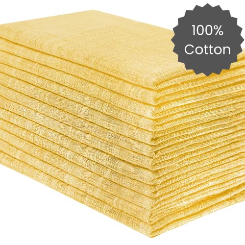 Cotton Clinic 12 Pack Farmhouse Style Slub Textured 18X18 Cloth Dinner Napkins, 100% Cotton For Everyday Use And Events - Soft And Durable Cocktail Napkins, Wedding Dinner Napkins, Yellow #TOP2