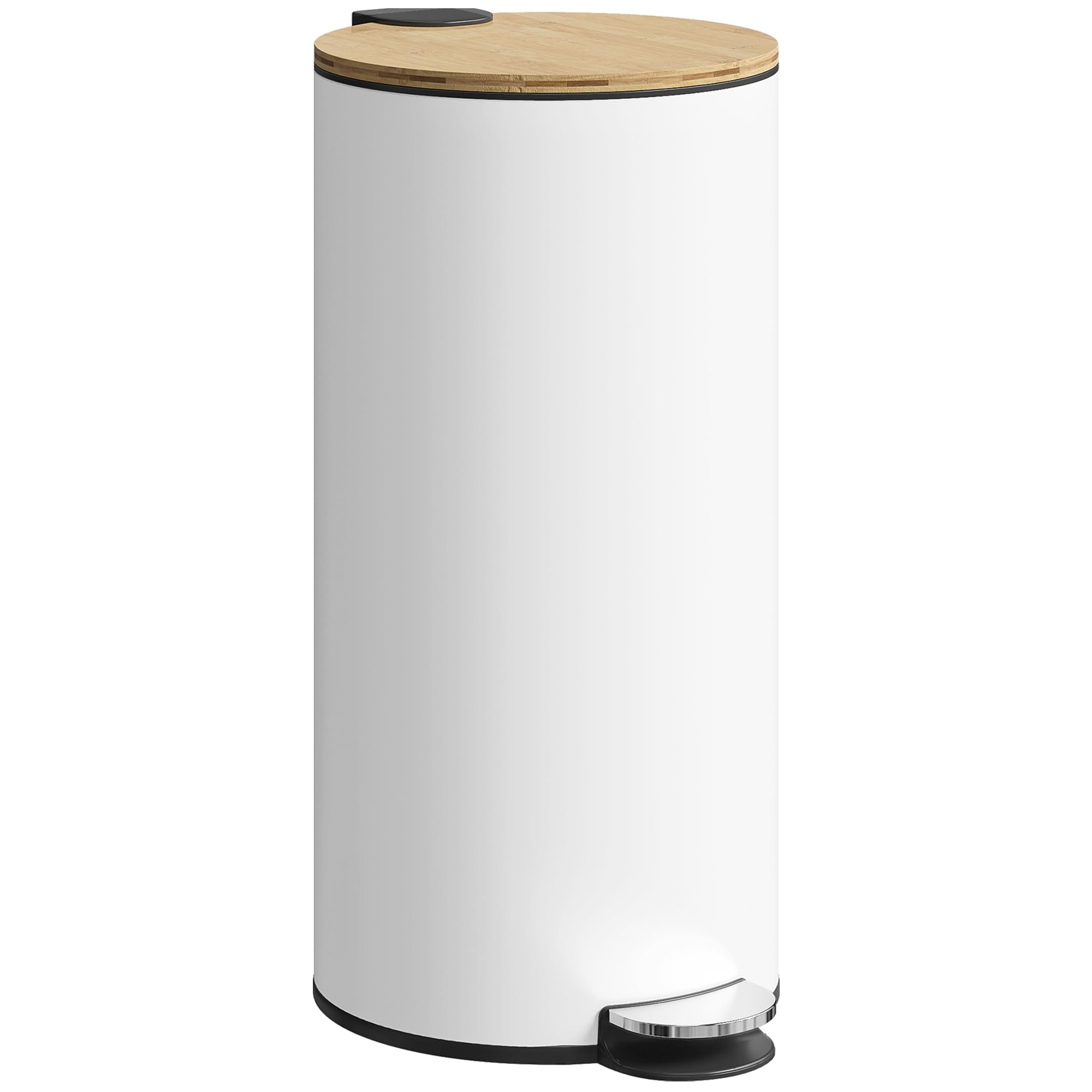 HOMCOM 30 Litre Pedal Kitchen Bin with Soft Close and Stay Open Lid, Rubbish Bin with Removable Inner Bucket for Kitchen, Office, Home, White and Natural