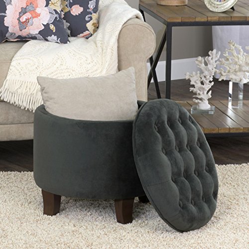 Homepop Home Decor | Upholstered Round Velvet Tufted Foot Rest Ottoman | Ottoman With Storage For Living Room & Bedroom | Decorative Home Furniture, Dark Gray Small #TOP4