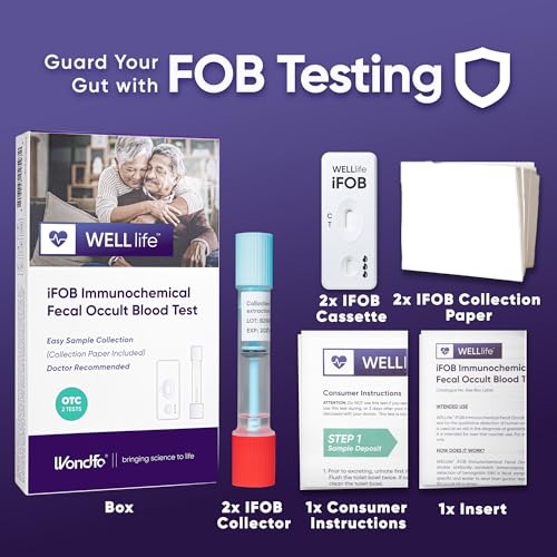 WELLlife iFOB Immunochemical Fecal Occult Blood Test, Colorectal Cancer Screening Test 2 Tests FOB Test for Home Result in 10 Minutes Occult Blood Stool Test