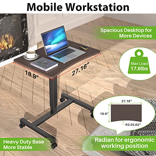 Iworkboard Mobile Laptop Desk, 27 Inches Rolling Adjustable Height Desk, Mobile Portable Standing Desk, Pneumatic Sit Stand Desk With Wheels For Home Offices And School Rolling Table #TOP2