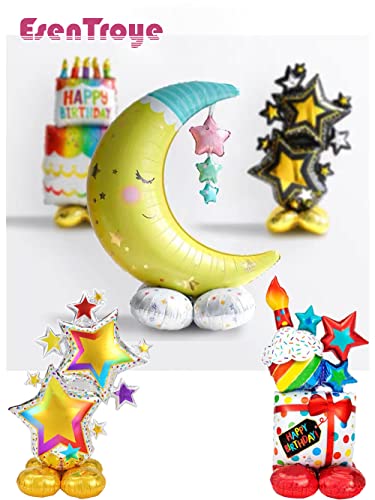 Standing Happy Birthday Balloons Foil Inflatable Moon Star Bear Love Valentine's Day Wedding Party Decor Kids Toy Air Ball Large Standing (Standing Silver Love) #TOP2