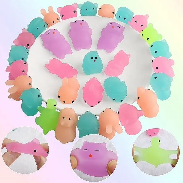 Image of Glow in The Dark Mini Squishy Animal Toys, Kawaii Stress Relief Mochi Squishies,, (25 Pieces)