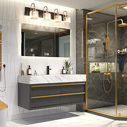 Image of Ralbay LED Modern Vanity Lights Fixtures 4 Lights Black Vanity Lights Crystal Modern Matte Black Vanity Lights for Bathroom