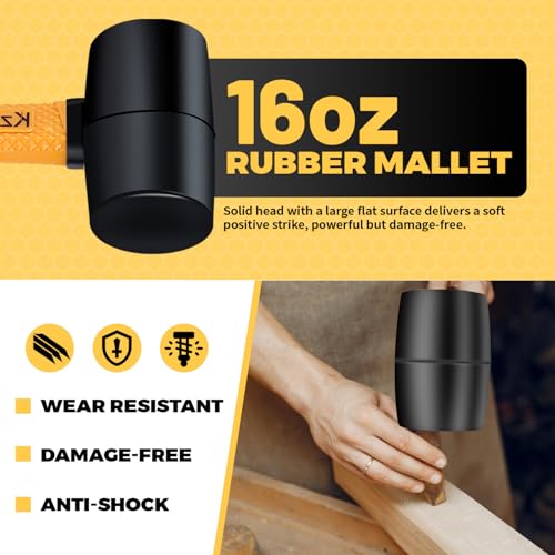 Image of 2-Pack Rubber Mallet Hammer Set, 16oz & 35mm Tool for Flooring, Tent Stakes, Woodworking, Camping, Crafts, Jewelry Wood,Fiberglass Shockproof Cushioned Grip, (16OZ 35MM Rubber Hamme)