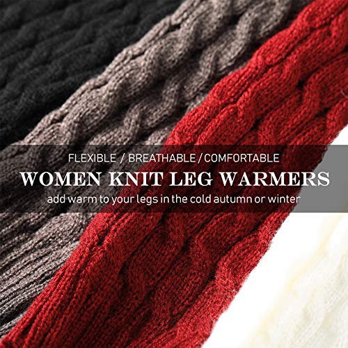 Image of SATINIOR Syhood 4 Pairs Cable Knit Leg Warmers Women Winter Knitted Crochet Knee Boot Stockings Cuffs Long Legging Socks