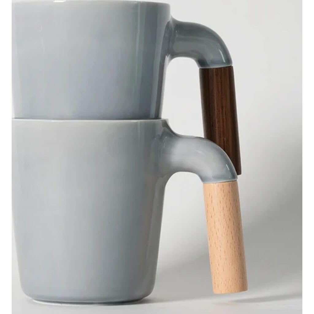 Tazza HMM Mugr In Ceramica Giapponese Con Manico In Legno Di Faggio Chiaro - 350 Ml - Nuvola