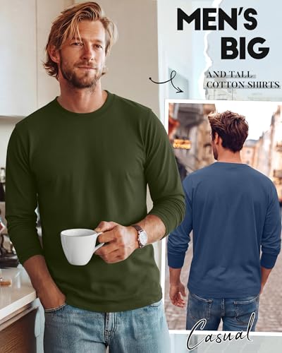 Image of August Alley 4 Pack Men's Big and Tall Cotton Shirts L-7xl, Long Sleeve Oversized Tops Loose Casual Large T-Shirts Basic Tee