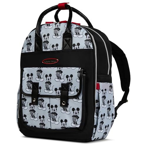 Disney Diaper Bag Backpack with Changing Pad Mickey Mouse 16 Nylon Baby Bag for Parents Insulated Bottle Holders Multiple Storage Pockets