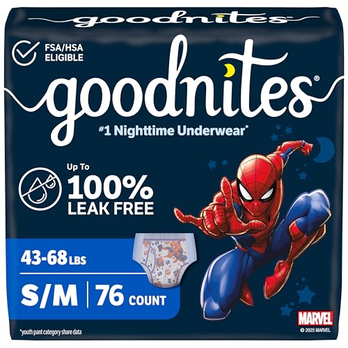 GoodNites Boys' Nighttime Bedwetting Underwear, S/M (43-68 lbs), 76 ct