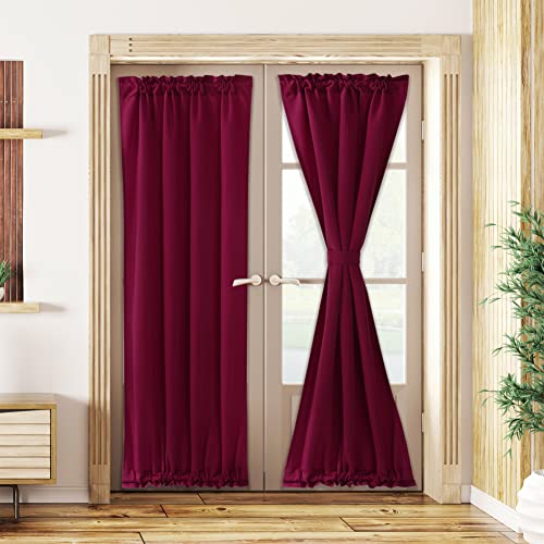 Moslovstar Claret French Door Curtain 72 Inch Long Semi Sheer Classy French Door Window Panels for Patio Sliding Glass Door Decor, Set of 2