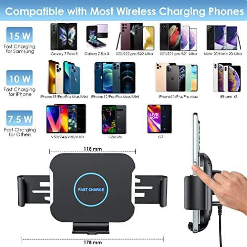 Wireless Car Charger Qoosea 15W Qi Fast Charging Auto-Clamping Car Mount for Air Vent & Dashboard, Car Phone Holder Compatible with Samsung Galaxy Z Fold 4/3/Fold 2 iPhone Xiaomi Google LG Huawei