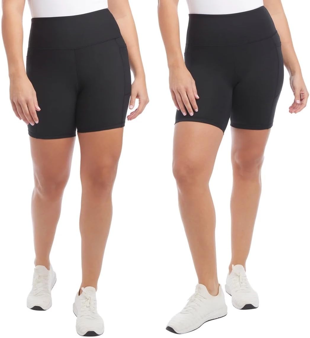 Danskin Women's High Rise Bike Shorts - Workout Shorts - Volleyball Shorts - Yoga and Dance, 2-Pack