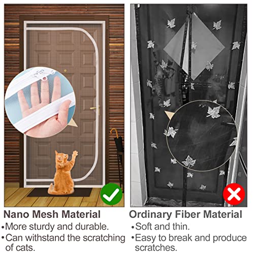 38" x 83" Cat Resistant Door Screen- Cat Resistant Mesh Screen with Zipper to Stop Cats Running Out- Pet Door Screen Cats Screen Door with Hook and Loop Tape for Cat Pet Home Living Room Doors - Image 5