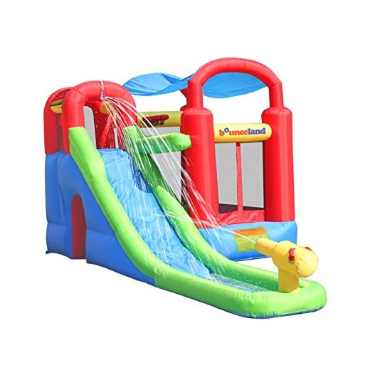 Inflatable Bounce House or Water Slide Wet or Dry with Sun Roof, Ball Pit 30 Balls, Water Gun, Fun Bouncing Area with Basketball Hoop, Long Slide with Climbing Wall, UL Certified Blower Included