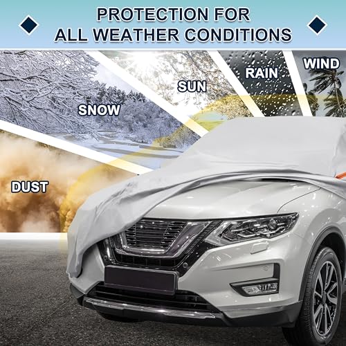 Image of Silver Tone Heavy Duty Waterproof Car Cover for SUV 182 inch-190 inch - All-Weather UV Protected Outdoor Full Exterior Cover with Sun /Snow /Rain Resistance