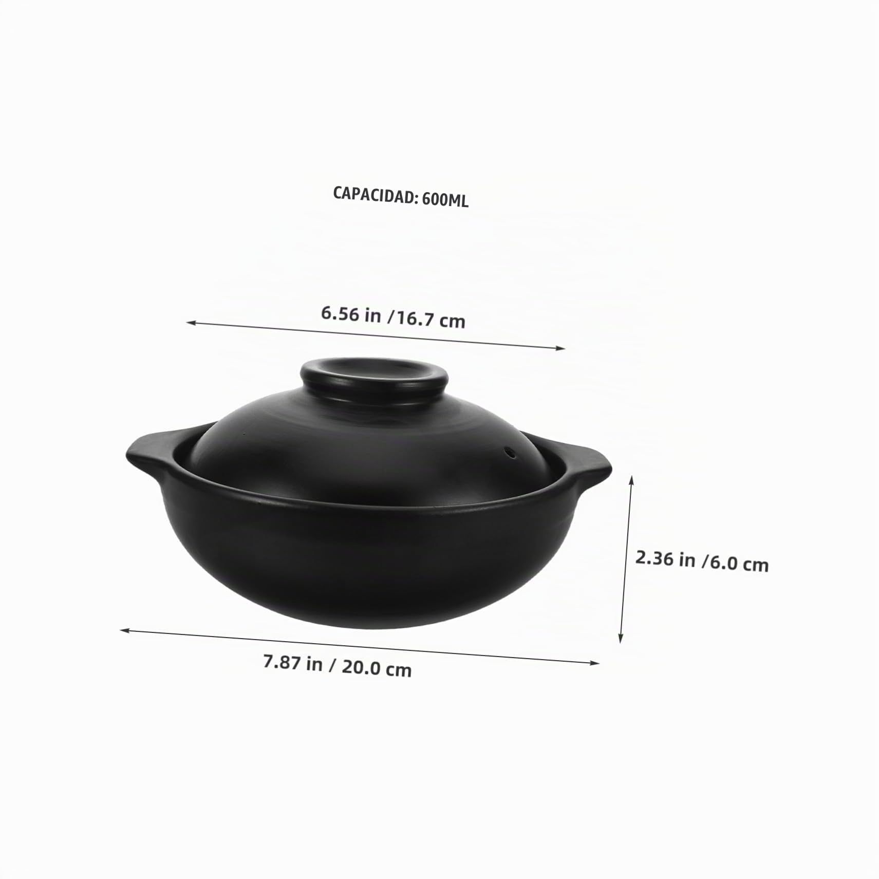 ULTECHNOVO Olla de Barro con Tapa 600 ml Negra de Arcilla