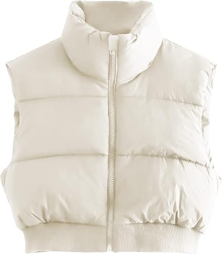 Gihuo Chaleco acolchado recortado para mujer chaleco acolchado de invierno chaleco con cremallera completa cuello alto chaqueta sin mangas