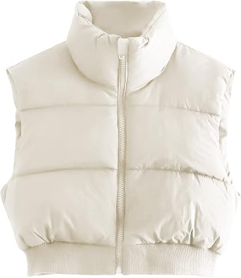 Gihuo Womens Cropped Puffer Vest Sleeveless Puffer Jacket Padded Gilet Outerwear Winter Full Zip Lightweight Coat