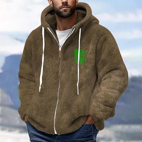 Mens Fuzzy Jacket Fleece Long Sleeve Print Zipper Hoodie Drawstring Coat Winter Soft Warm Outdoor Fashion Overcoat Plus Size2