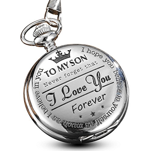 GORBEN Men Quartz Pocket Watch Roman Numbers Display Chain Necklace Pendant to My Son Fob Watch Silver