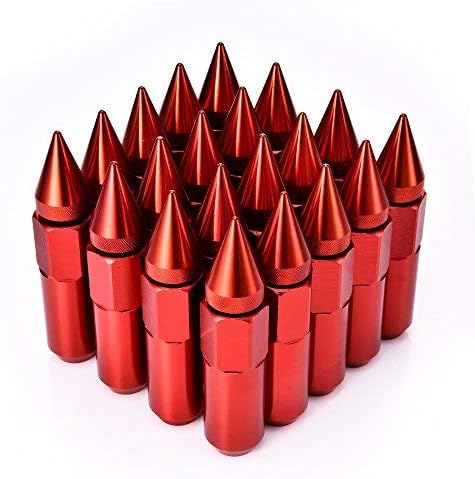 Catinbow 60mm M12X1.5 Wheel Lug Nuts Extended Spike Aluminum Mounted Nut Refit Lug Nuts Set of 20 - Red