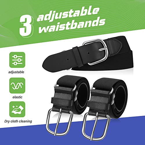 Hercicy 3 Pieces Adult and Youth Baseball Softball Uniform Belts, Adjustable Size Uniform Belt (Black, Adult)