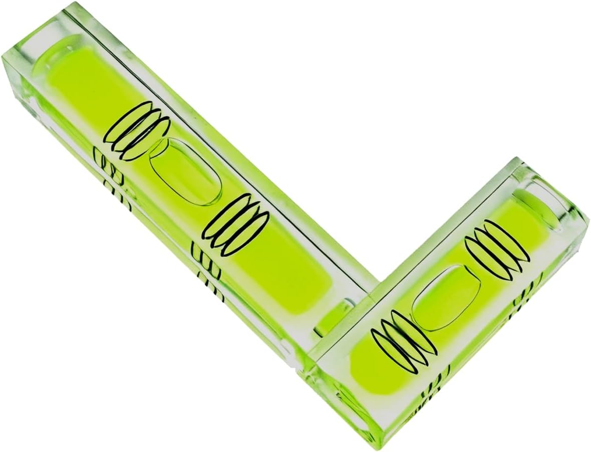 L-Shaped Spirit Level, High Visibility Green Acrylic Construction, Multi-Vial Angle Measurement Tool (81 * 44 * 15mm)