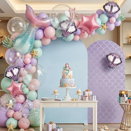 Image of Party Propz Mermaid Theme Birthday Decorations Kit for Girls - 44 Pcs, Mermaid Balloons for Birthday, Transparent Round Balloons with Foil Balloons, Happy Birthday Decoration Kit for Girls (Cardstock)