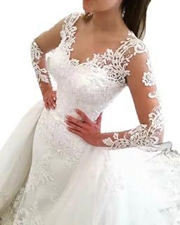 GREOENEL Amor 2023 New Detachable Wedding Dress for Arab Women Elegant Mermaid Lace Applique Bridal Dress Long Sleeve