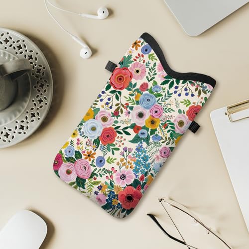 Image of Cell Phone Sleeve Pouch Case Bag with Crossbody Strap Neck Lanyard for Women Girls, Colorful Flower Floral Cell Phone Crossbody Bag 7.1x3.9 Inch