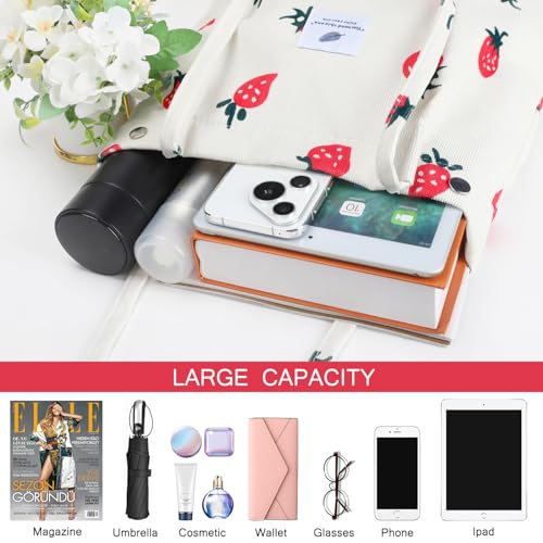 Image of Ayieyill Corduroy Tote Bag for Women Canvas Shoulder Cord Purse with Inner Pocket