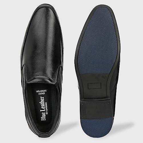 Image of Blue Leather by Centrino Genuine Leather Slip-On Men's Formal Shoe |Stylish with Soft Cushioned Insole|Trendy Non Lace-Up Design |Durable Leather with Anti-Skid Sole | Perfect for Formal Wear (3910)