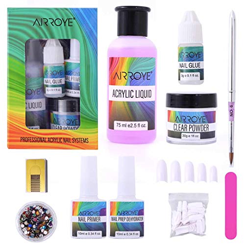 Clear Acrylic Powder 1 oz and Liquids 2.5 oz, Nail art For Nail Extension acrylic powder and liquid set No Need UV/LED Lamp
