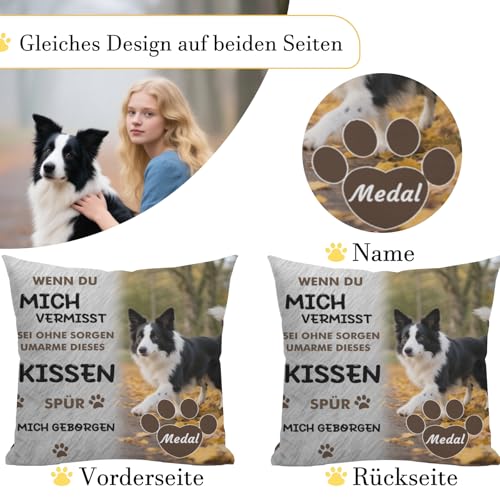 Umitive Personalisiertes Hundekissen - Individuelles Foto & Name Kissenbezug zur Erinnerung an verstorbene Haustiere - Trostspender für Trauernde (Style C)