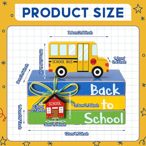 Image of Pinkunn 4 Pcs Back to School Table Decorations Wooden Bus Tray