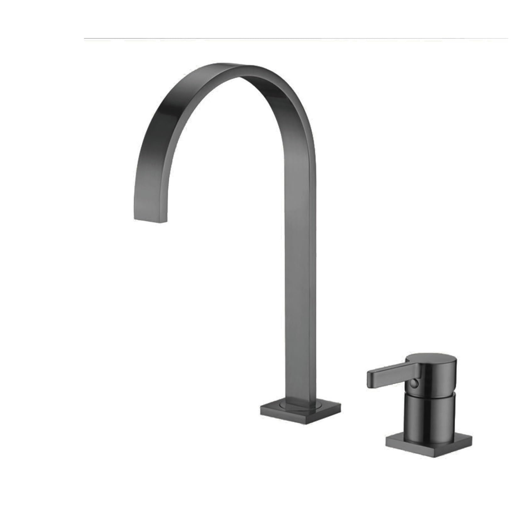 Robinet double trou gris brossé pour moderniser un lavabo de salle de bain familiale