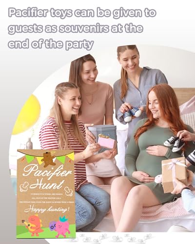 Image of Baby Shower Games, Baby Shower Decorations, 1 Baby Pacifier Hunt Sign and 50 Acrylic Pacifiers for Gender Reveal Games (Transparent)