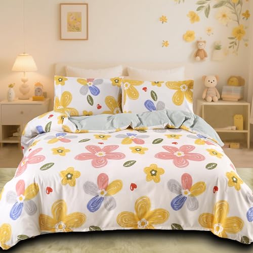 MAG 3pcs Floral Bedding Duvet Cover Set Twin,Boho Duvet Cover Colorful,Flower Duvet Cover Set for...