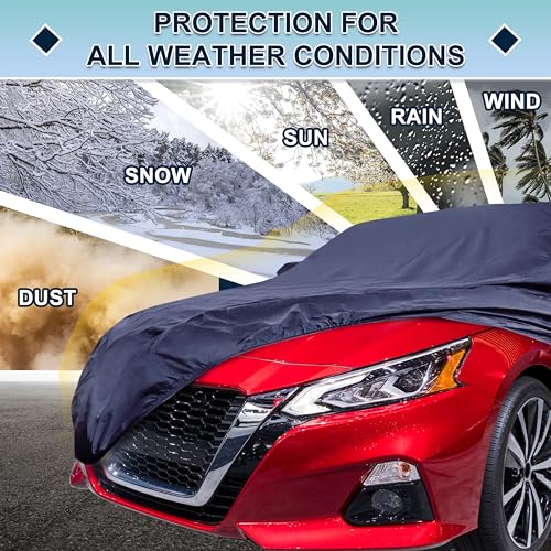 Image of Navy Blue Heavy Duty Waterproof Car Cover for Sedan 201 inch-207 inch - All-Weather UV Protected Outdoor Full Exterior Cover with Sun /Snow /Rain Resistance