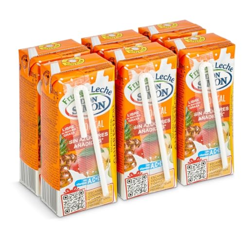 Leche Fruta Don Simon - Bebida refrescante mixta de zumo de frutas y leche tropical, 200 ml, pack de 6
