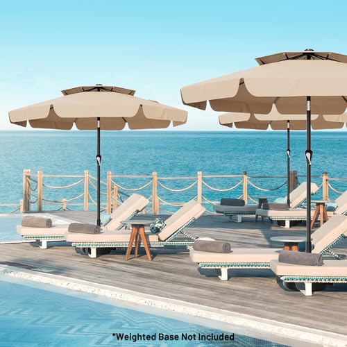 Image of AreShark 9ft 2-Tier Patio Umbrella with Valance - Outdoor Umbrella Waterproof UV Protection, Market Table Umbrella w /Push Button Tilt&Crank for Pool, Porch, Garden(Beige)