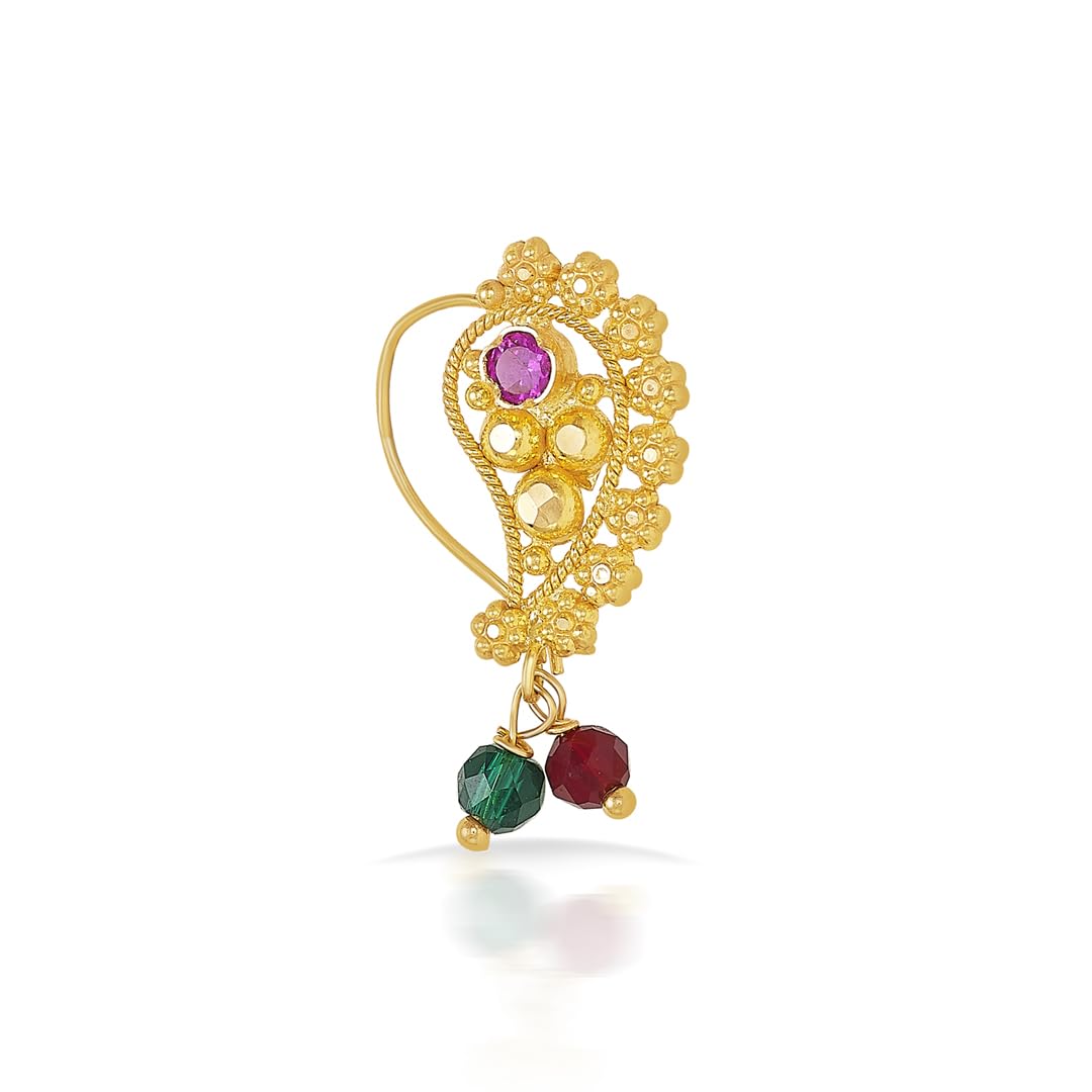 p. n. gadgil jewellers P.N.Gadgil Jewellers 22 Karat (916) Yellow BIS Hallmarked Stone Studded Gold Fancy Nath For Women GNTH09-picture-17