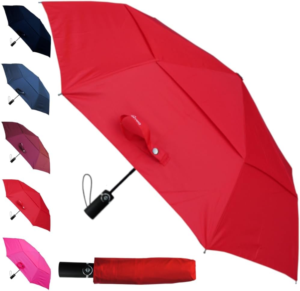 50MPH StormDefender Compact Windproof Strong Umbrella - Small Compact Umbrella - Vented Canopy - Folding Foldable Best for Auto Open and Close - Reinforced Fiberglass Frame