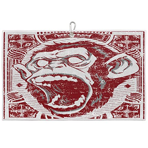 Retro Red Animal Monkey Golf Towel Woman Microfiber Golf Towel Man Sports Towel With Carabiner Clip For Golf Carts/Golf Bags, Golf Gift For Golf Fans #TOP13